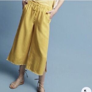 Anthropologie Hei Hei Wide Leg‎ Linen-Blend Yellow Cropped Pant Size Medium
